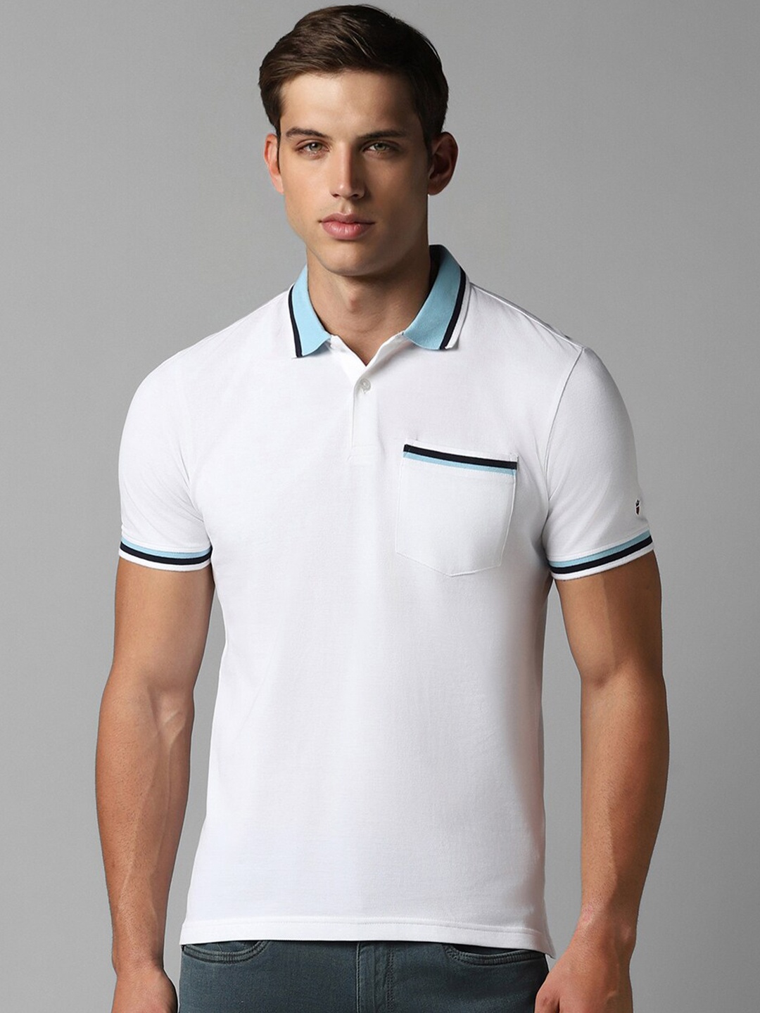 

Louis Philippe Sport Polo Collar Pockets Cotton Slim Fit T-shirt, White