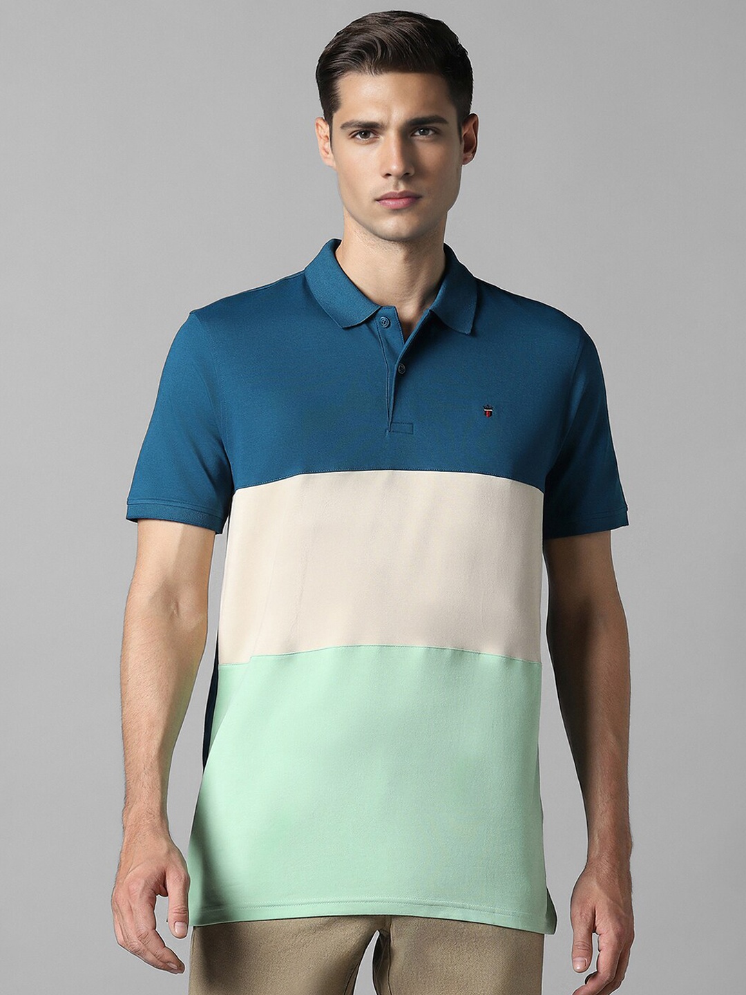 

Louis Philippe Sport Colourblocked Polo Collar Slim Fit T-shirt, Teal