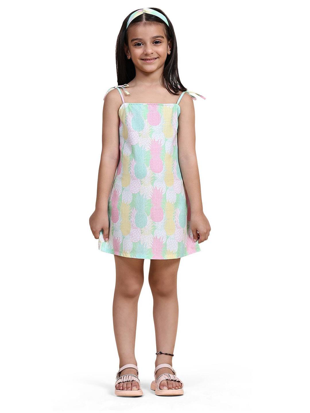 

BAESD Girls Abstract Printed Sleeveless Linen A-Line Dress, Green