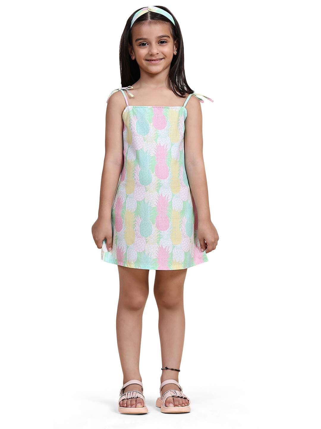 

BAESD Girls Abstract Printed Sleeveless Linen A-Line Dress, Blue