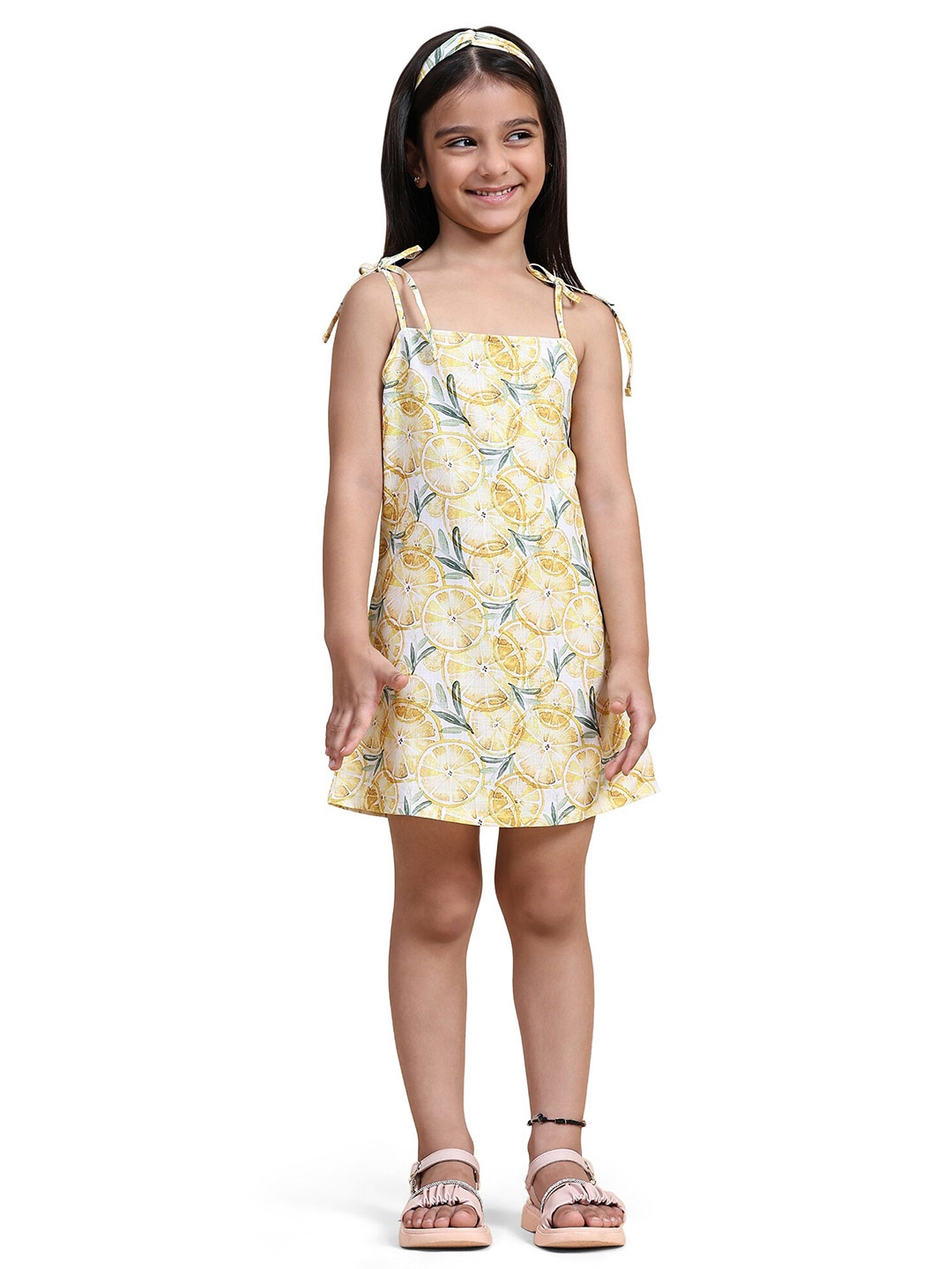 

BAESD Girls Floral Printed Sleeveless Linen A-Line Dress, Yellow