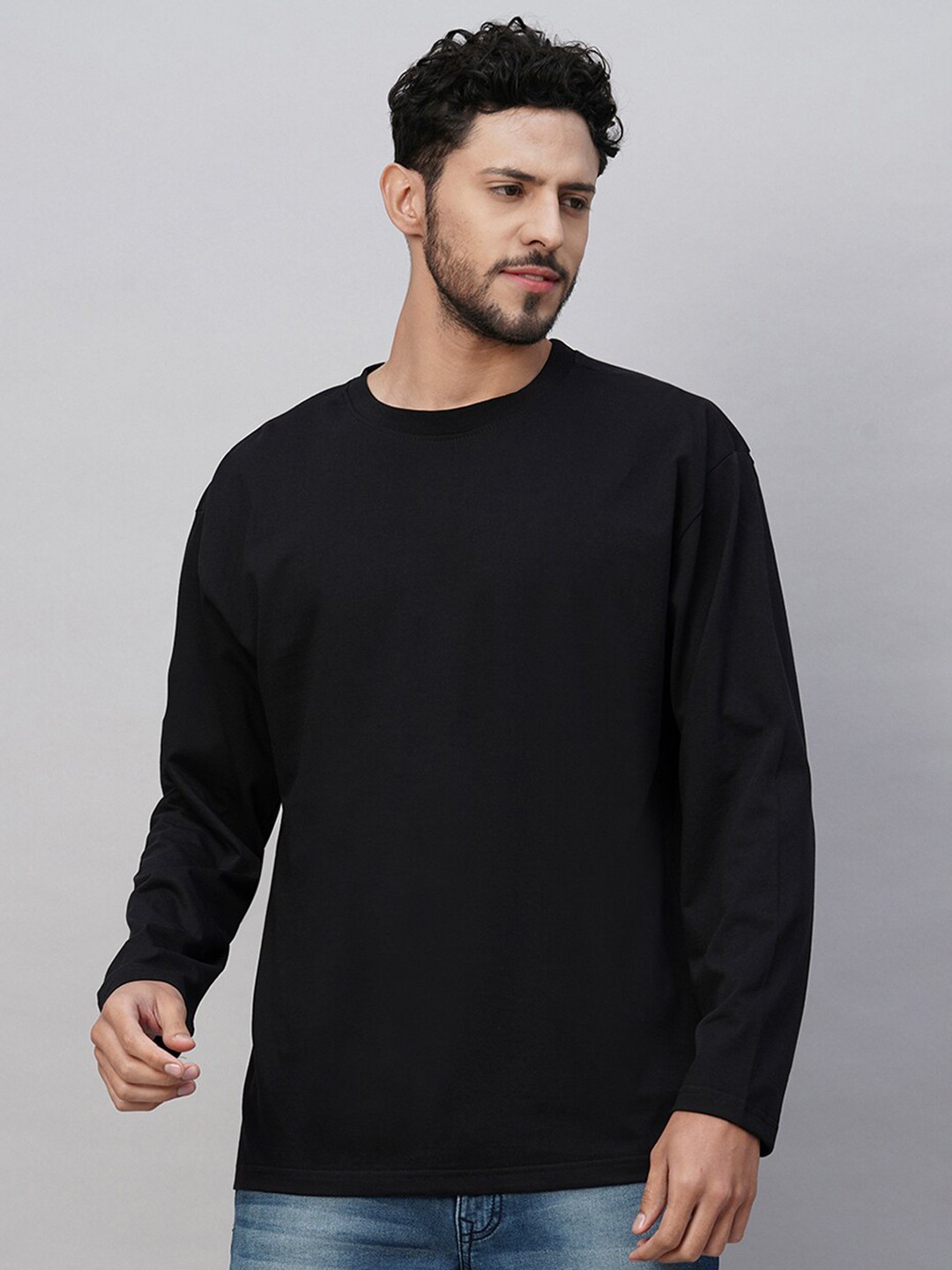 

PRONK Drop-Shoulder Sleeves Pure Cotton Oversized T-shirt, Black