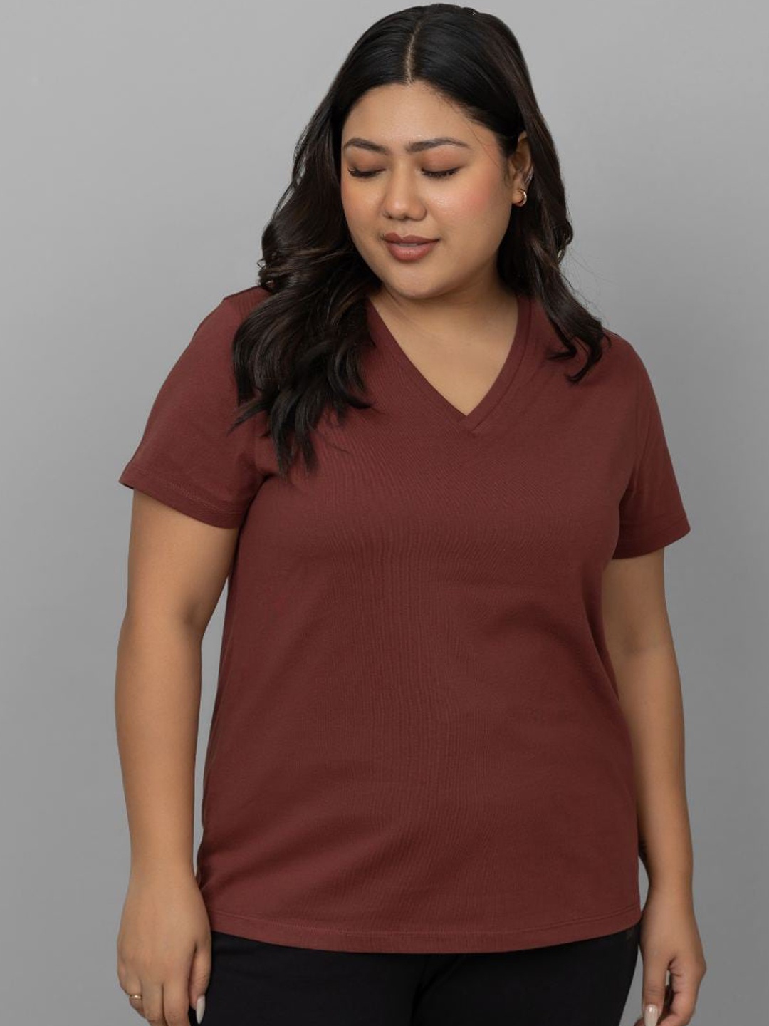 

necesera V-Neck Pure Cotton Lounge Tshirts, Rust