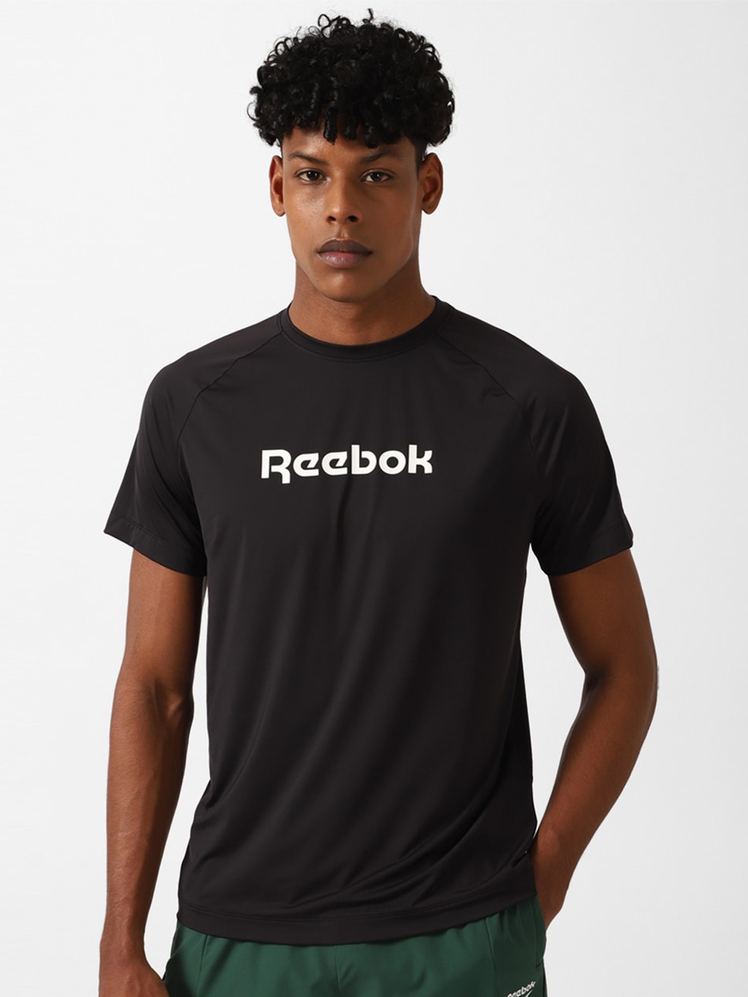 

Reebok Alder Strech Printed Slim Fit Round Neck T-Shirt, Black