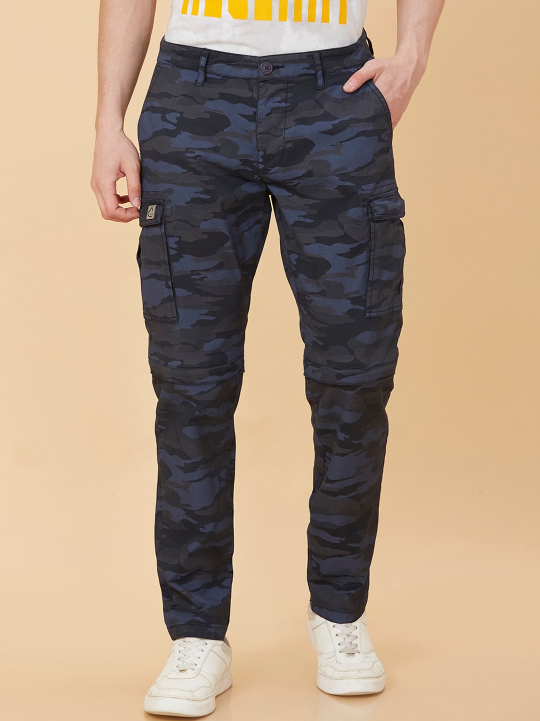 

Being Human Men Camouflage Printed Slim Fit Cargos, Navy blue