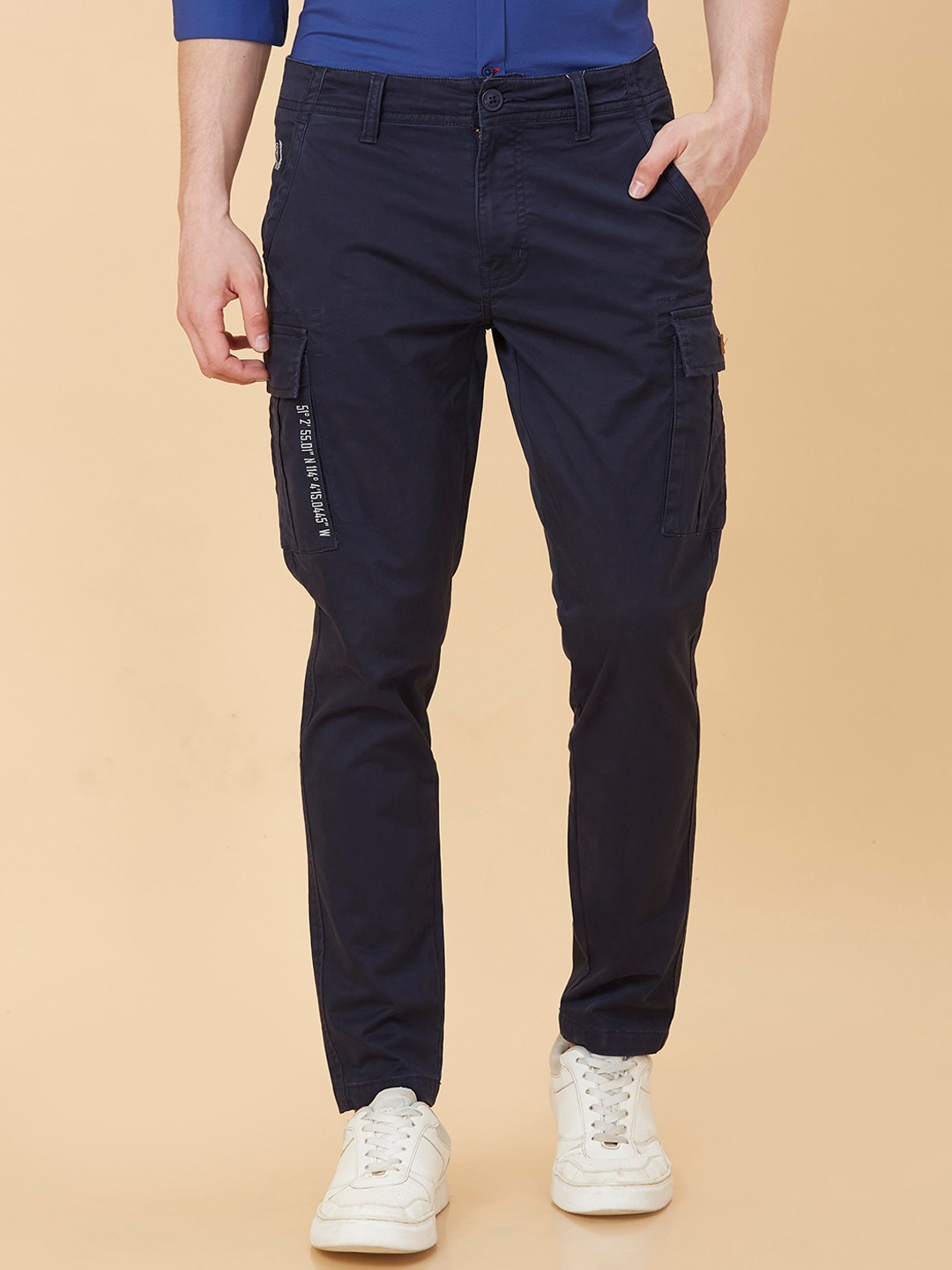 

Being Human Men Slim Fit Mid-Rise Cargos, Navy blue
