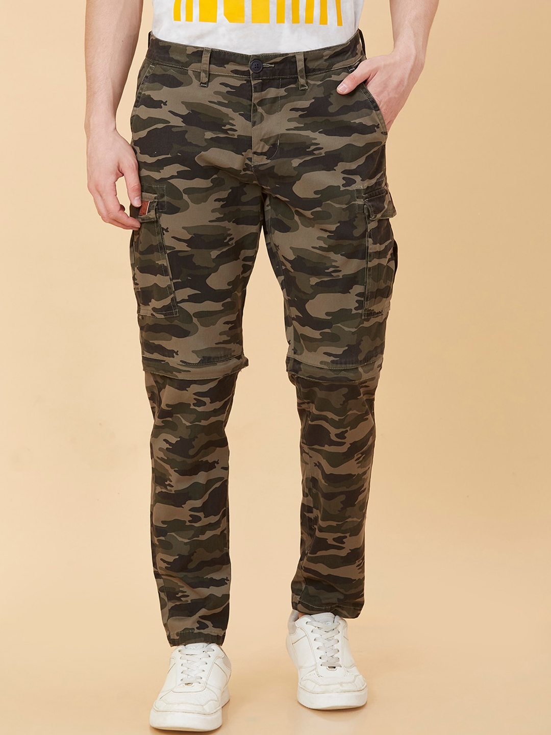 

Being Human Men Camouflage Printed Slim Fit Cargos, Olive