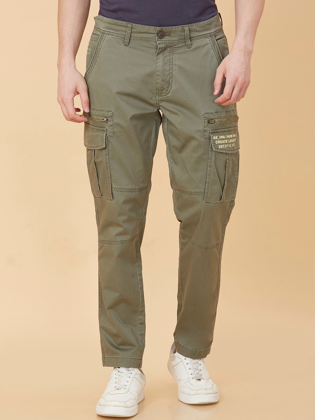 

Being Human Men Slim Fit Mid-Rise Cargos, Green