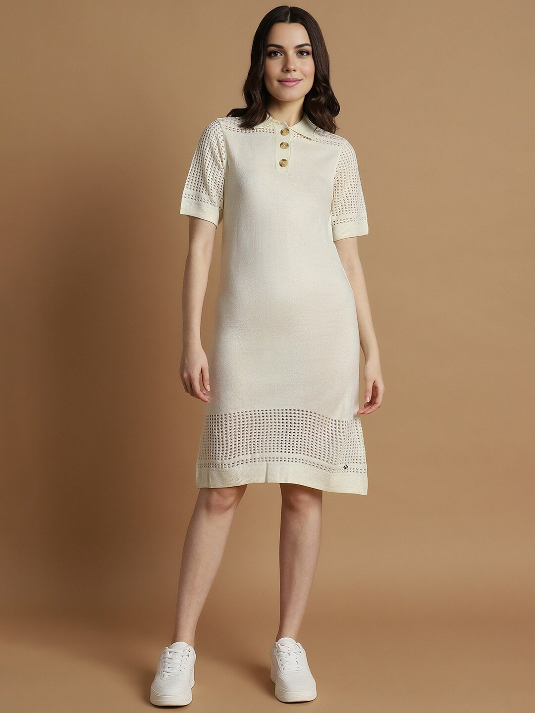 

Allen Solly Woman Shirt Collar Short Sleeves Acrylic T-shirt Dress, Cream