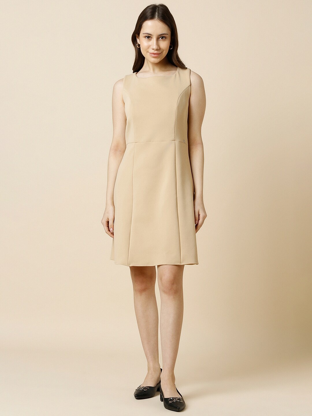 

Allen Solly Woman Square Neck A-Line Dress, Beige