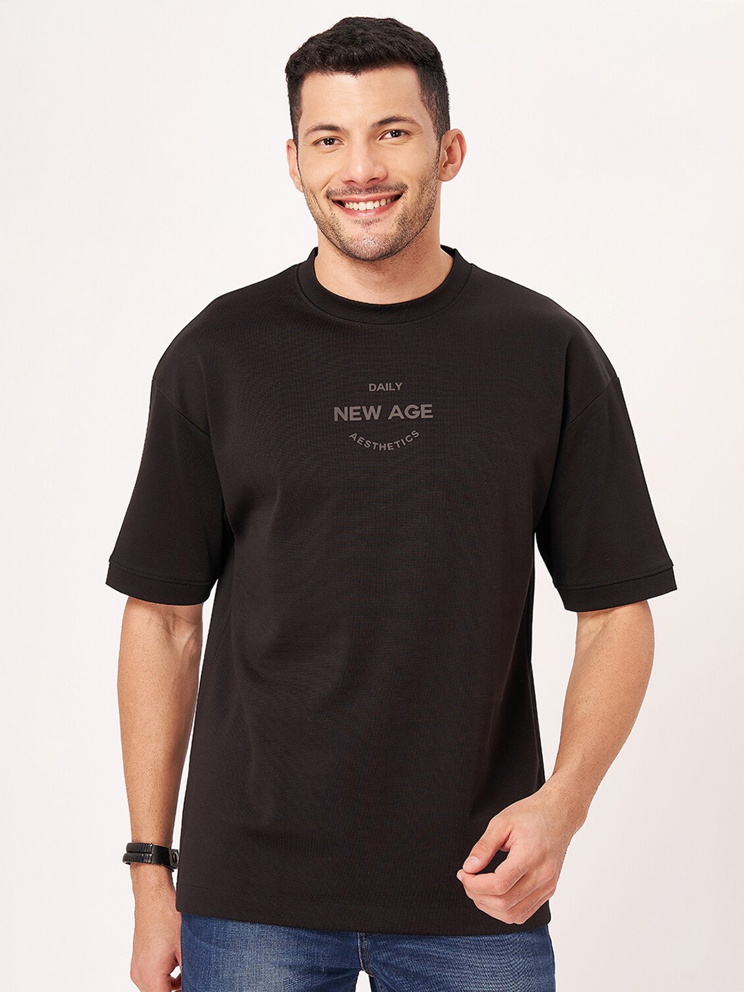 ZU Drop-Shoulder Sleeves Cotton Oversized T-shirt, Black