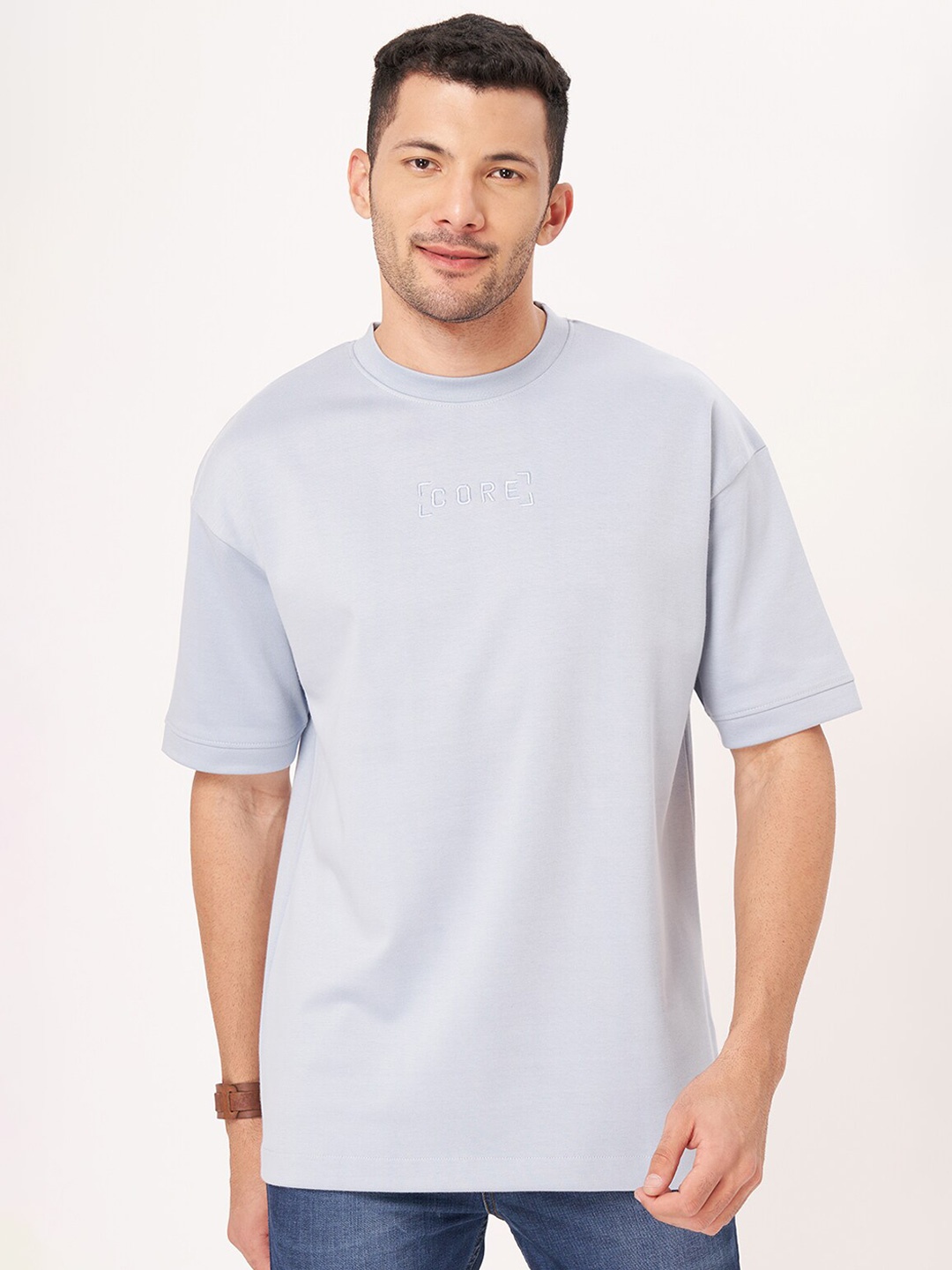 

ZU Drop Shoulder Sleeves Cotton Oversized T-shirt, Blue