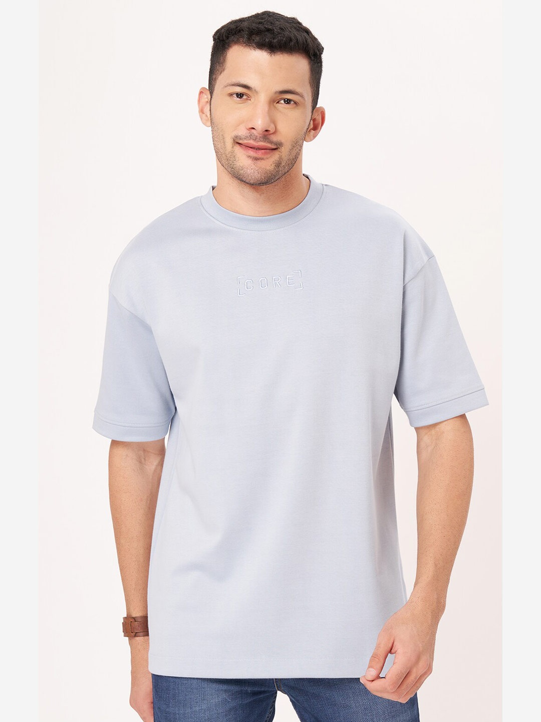 

ZU Drop-Shoulder Sleeves Oversized Cotton T-shirt, Blue