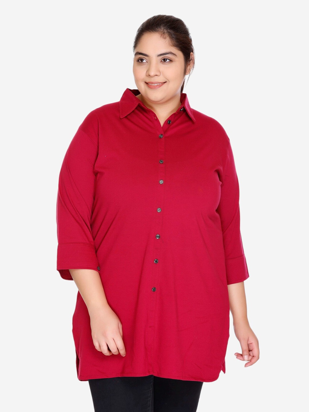 

IN Love Plus Size Classic Cotton Casual Shirt, Maroon