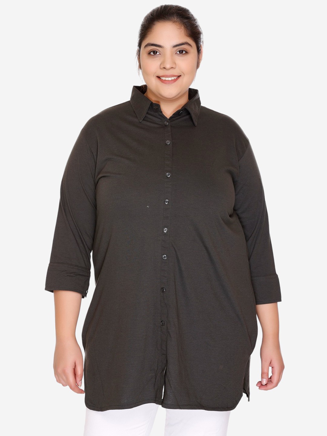 

IN Love Plus Size Classic Cotton Casual Shirt, Olive
