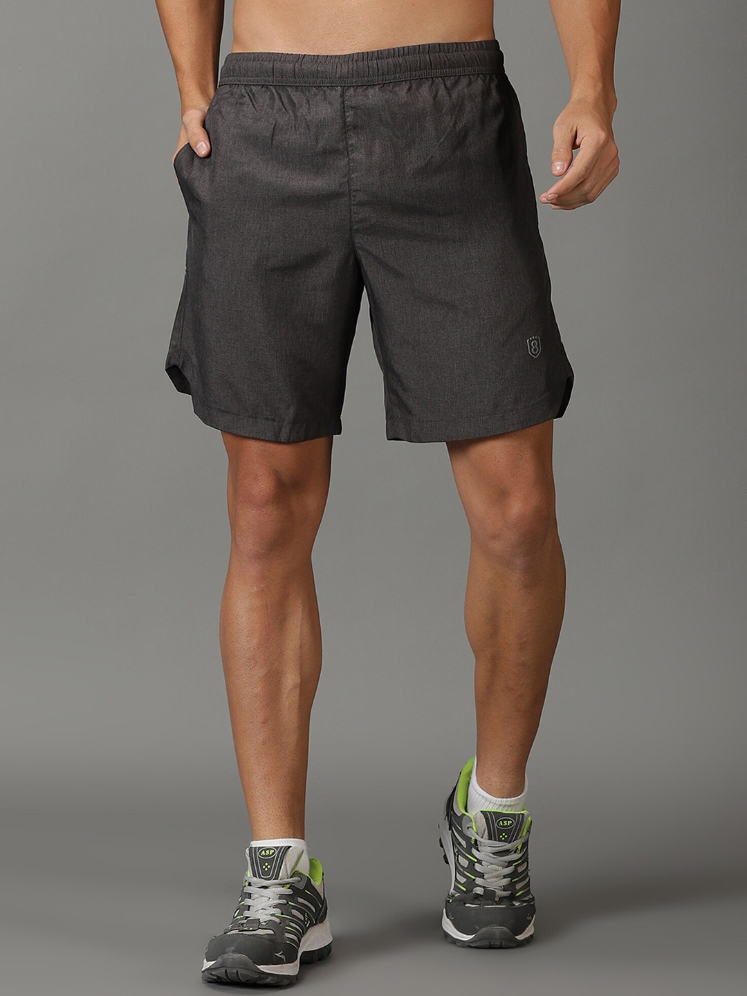 DOMIN8 Men Mid-Rise Rapid-Dry Training Sports Shorts, Grey