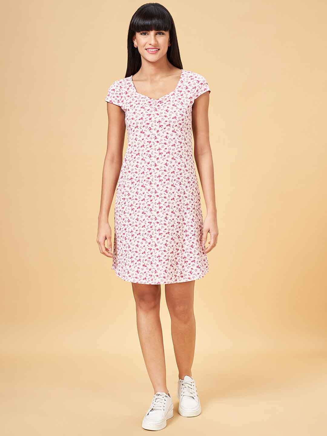 

Honey by Pantaloons Floral Printed Sweetheart Neck A-Line Dress, White