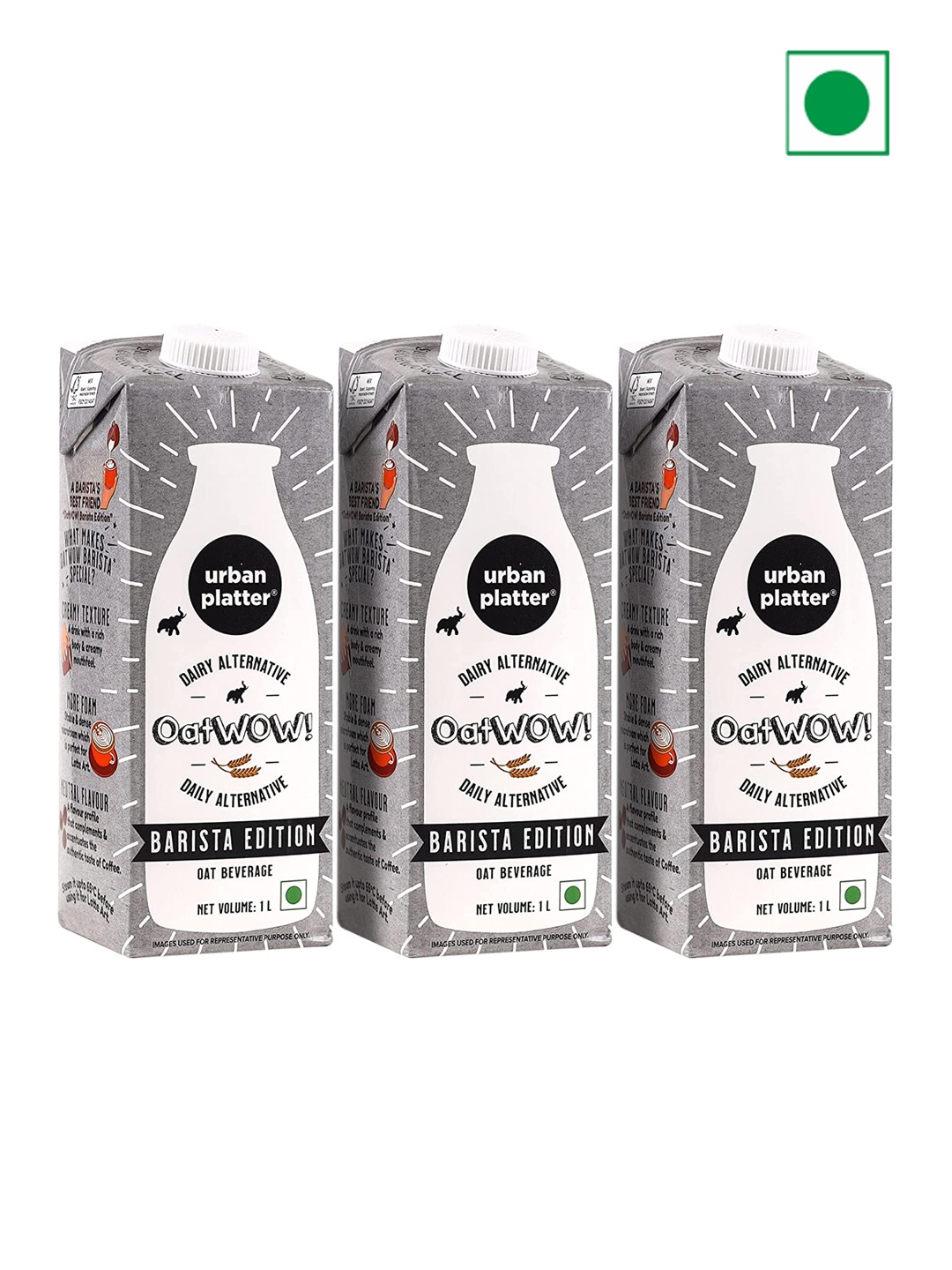 

URBAN PLATTER Set Of 3 Oatwow Barista Edition Oat Beverage Plant-Based Milk -3 L, White