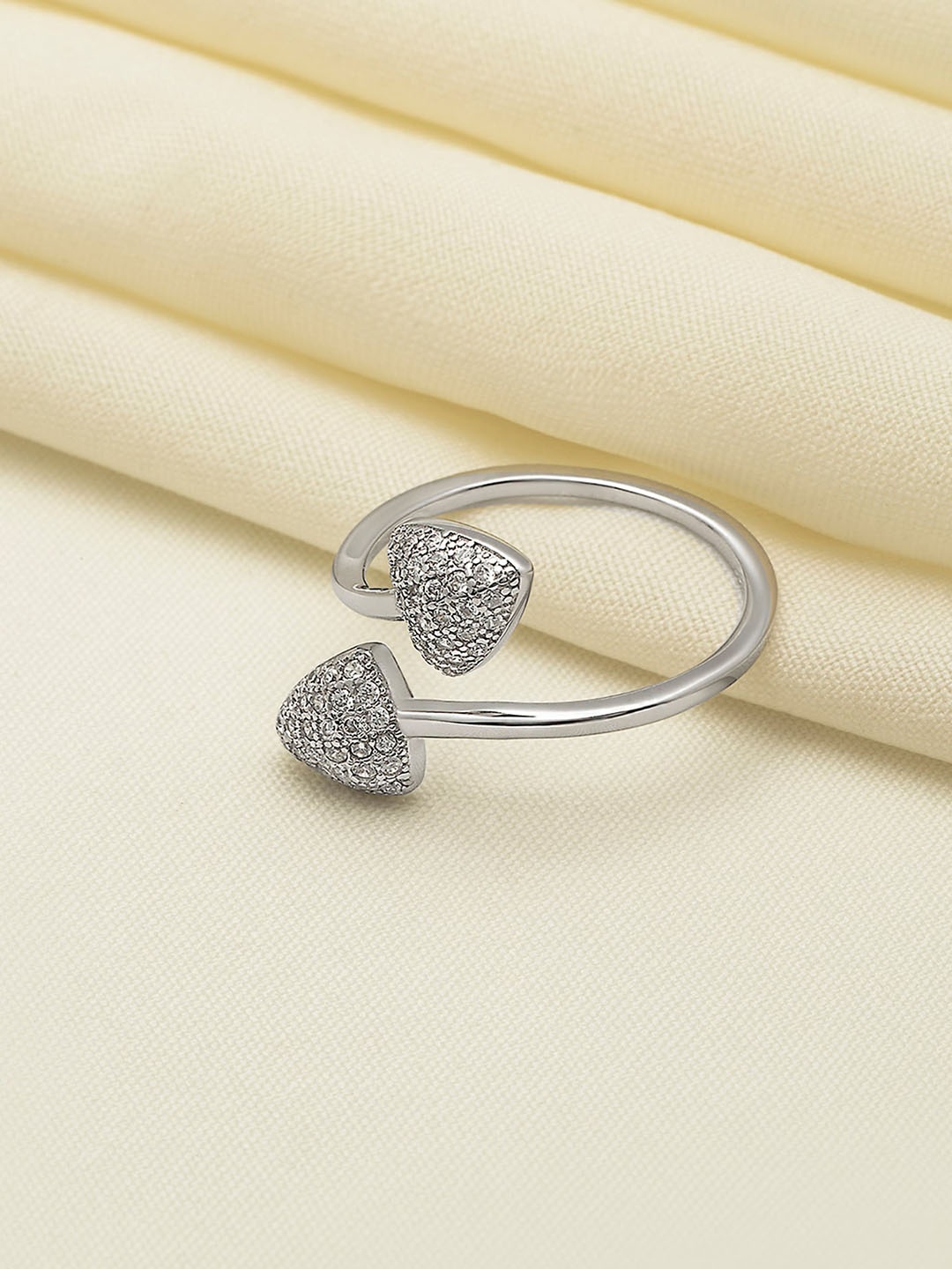 

SILBERRY 925 Sterling Silver-Plated Cubic Zirconia Studded Adjustable Finger Ring