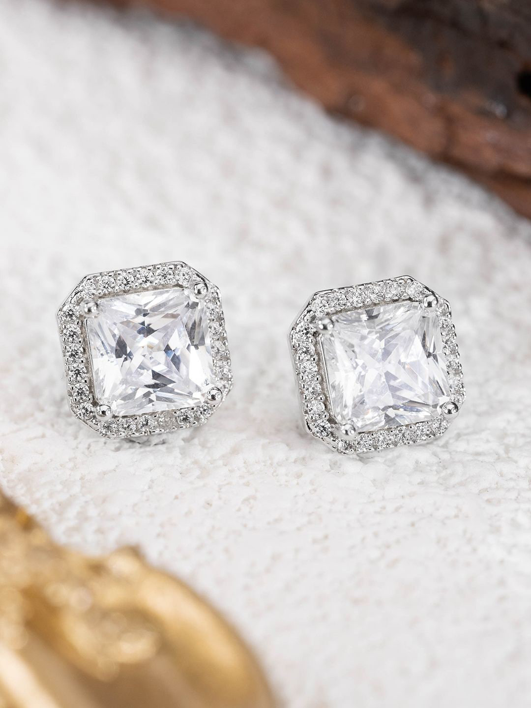 

MISS JO 92.5 Sterling Silver Silver-Plated Contemporary Studs Earrings