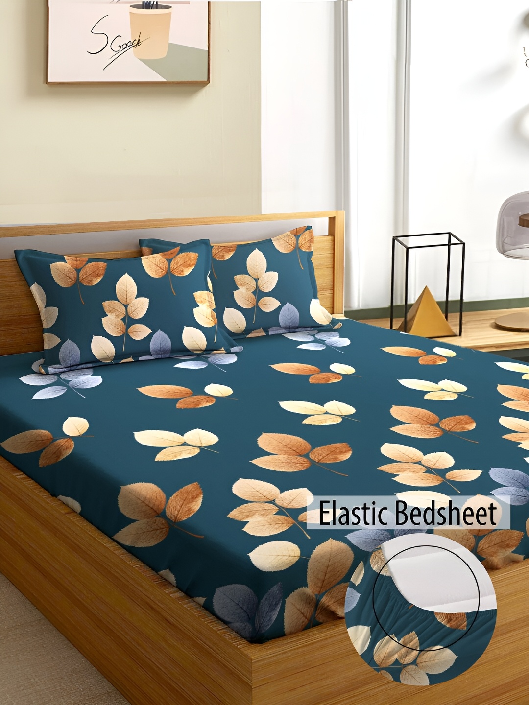 

Aura Green & Brown Floral 180 TC Fitted Queen Bedsheet With 2 Pillow Covers