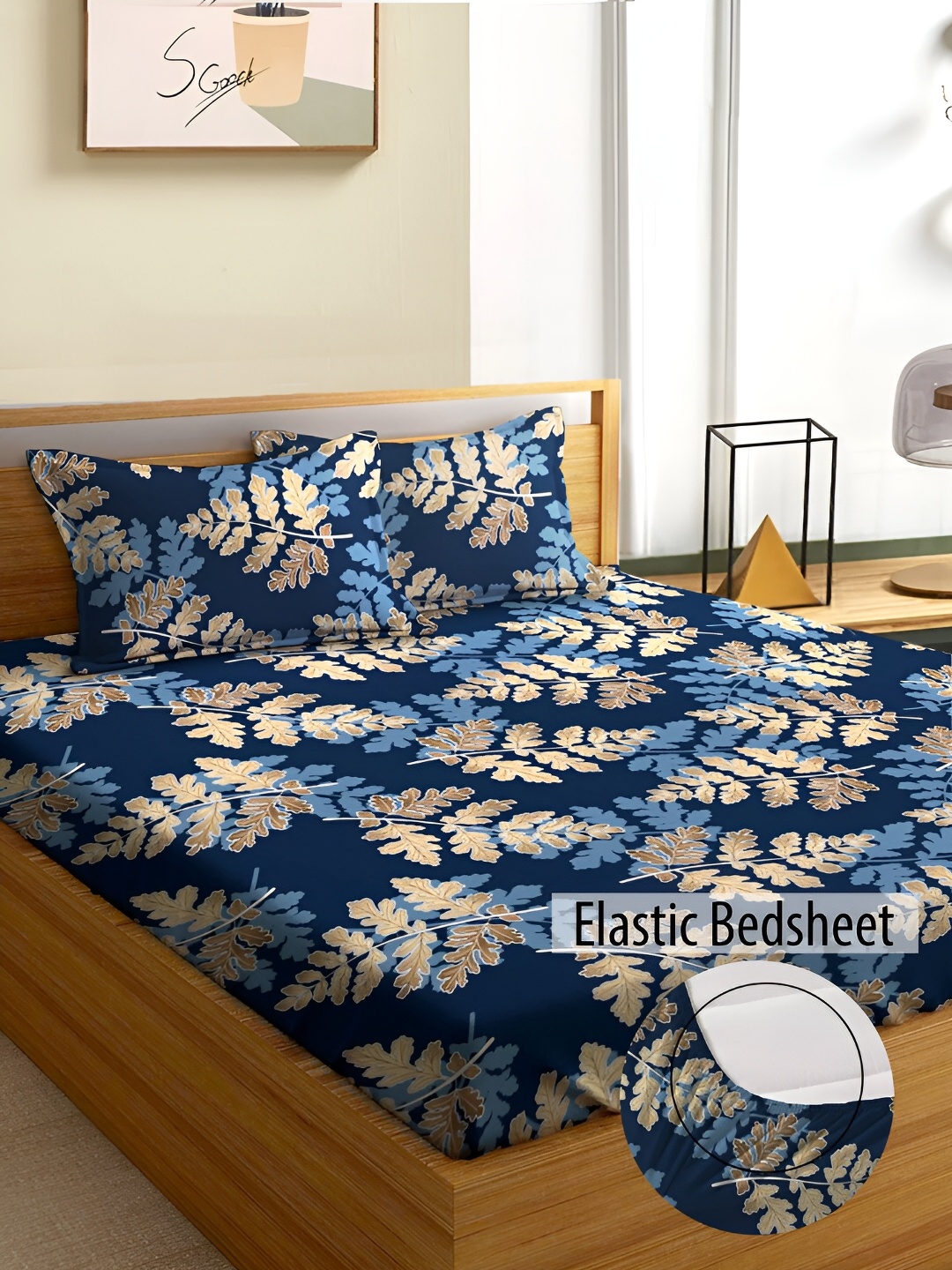 

Aura Blue & Brown Floral 180 TC Fitted Queen Bedsheet With 2 Pillow Covers