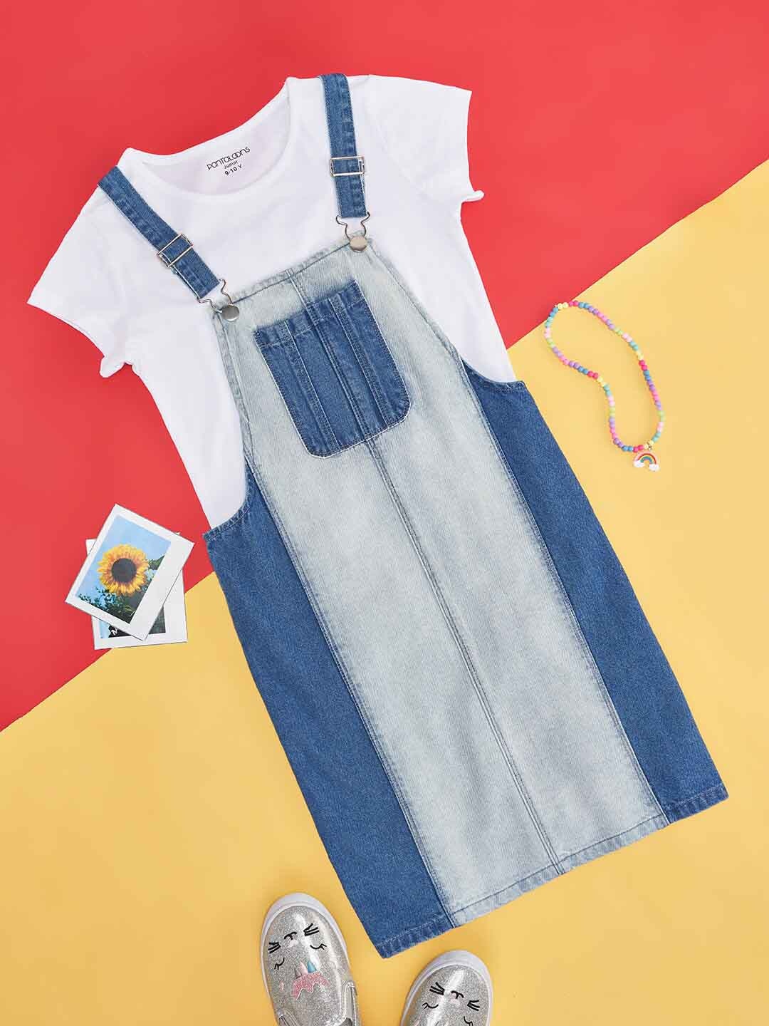 

Pantaloons Junior Girls Colourblocked Pure Cotton Pinafore Dress, Blue
