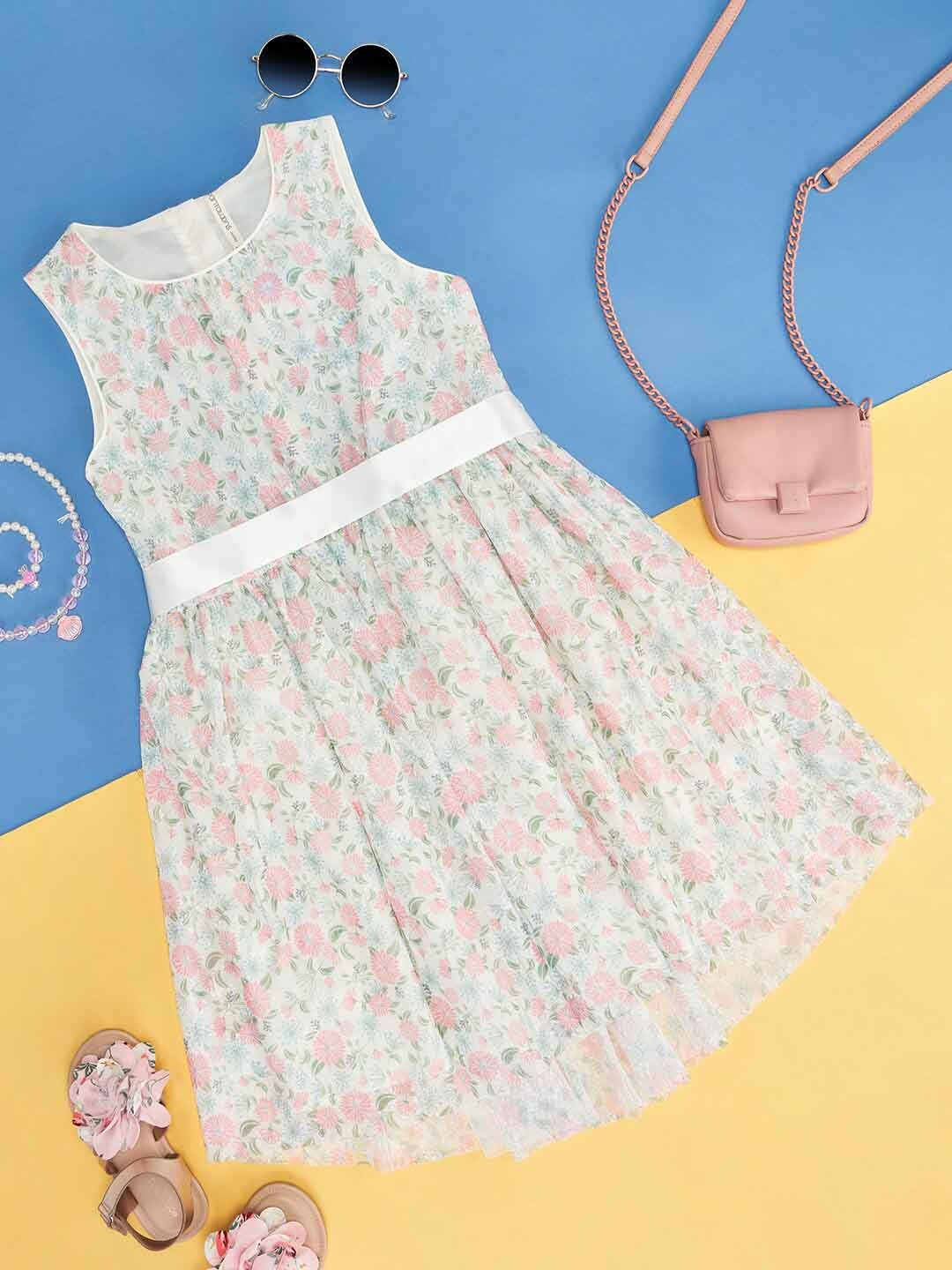 

Pantaloons Junior Girls Floral Printed Fit & Flare Dress, Off white