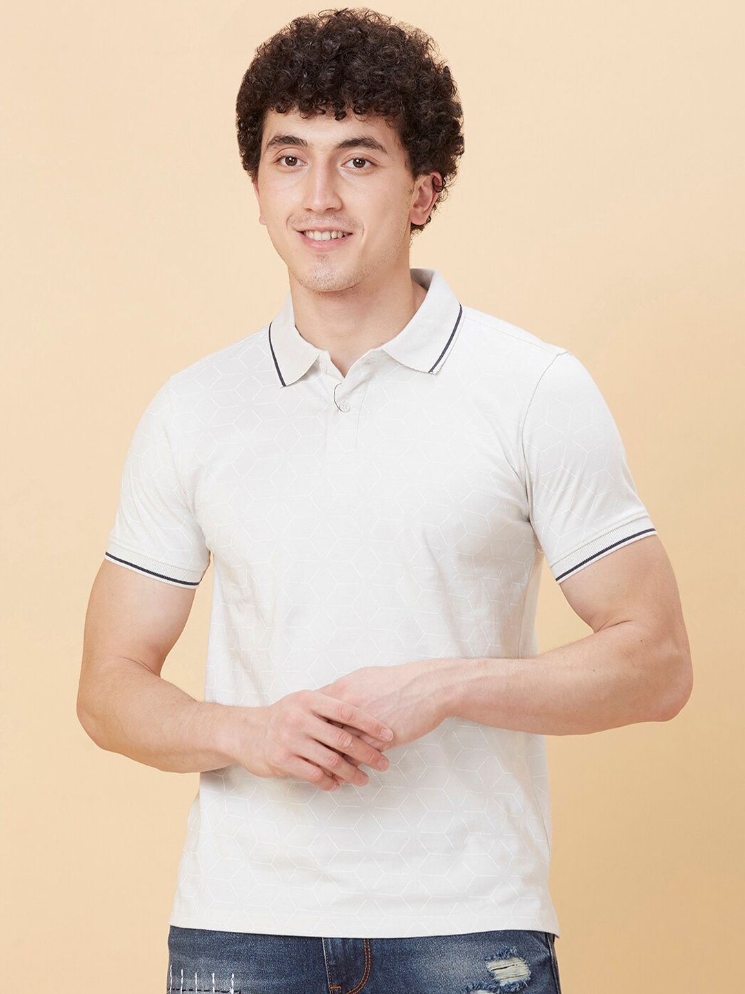 

Being Human Geometric Printed Polo Collar T-shirt, Grey