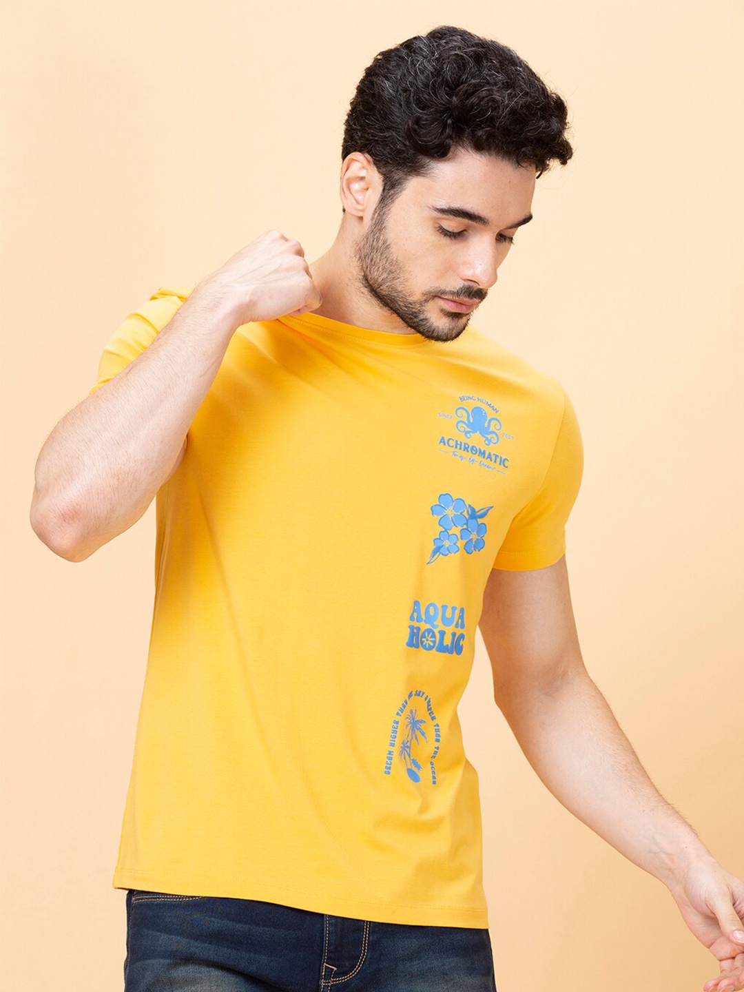 

Being Human Graphic Printed Short Sleeves T-shirt, Yellow