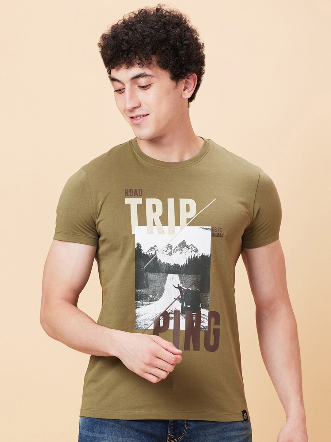 

Being Human Graphic Printed Short Sleeves T-shirt, Green