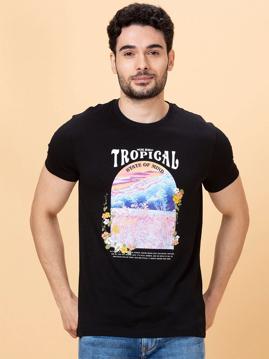 

Being Human Tropical Printed Short Sleeves T-shirt, Black