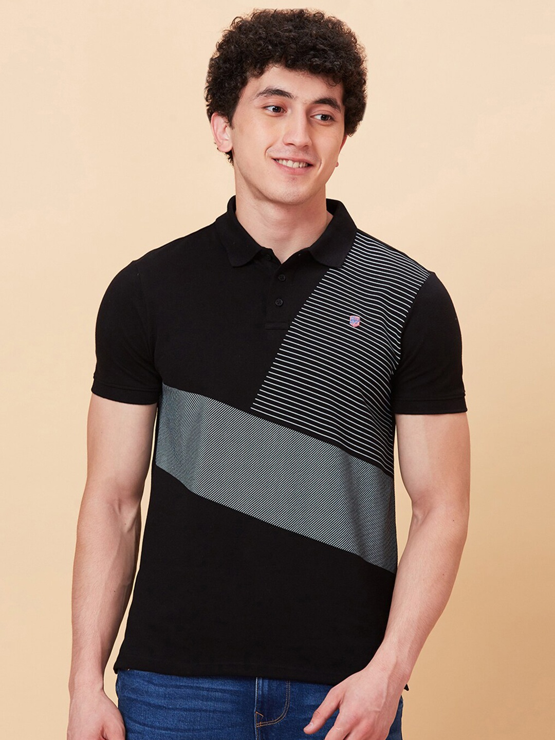 

Being Human Colourblocked Polo Collar T-shirt, Black