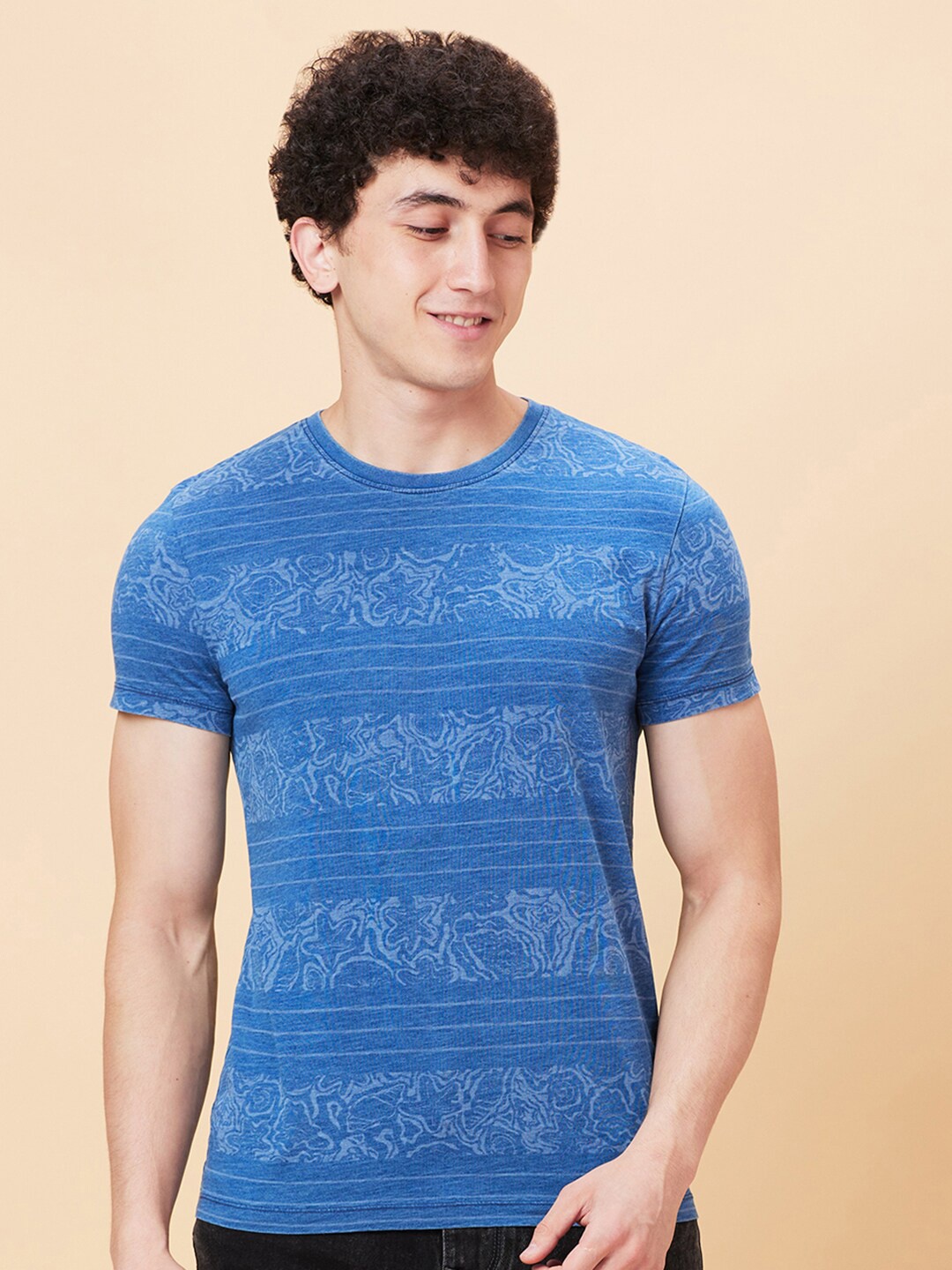 

Being Human Striped Round Neck Short Sleeves Tshirt, Blue