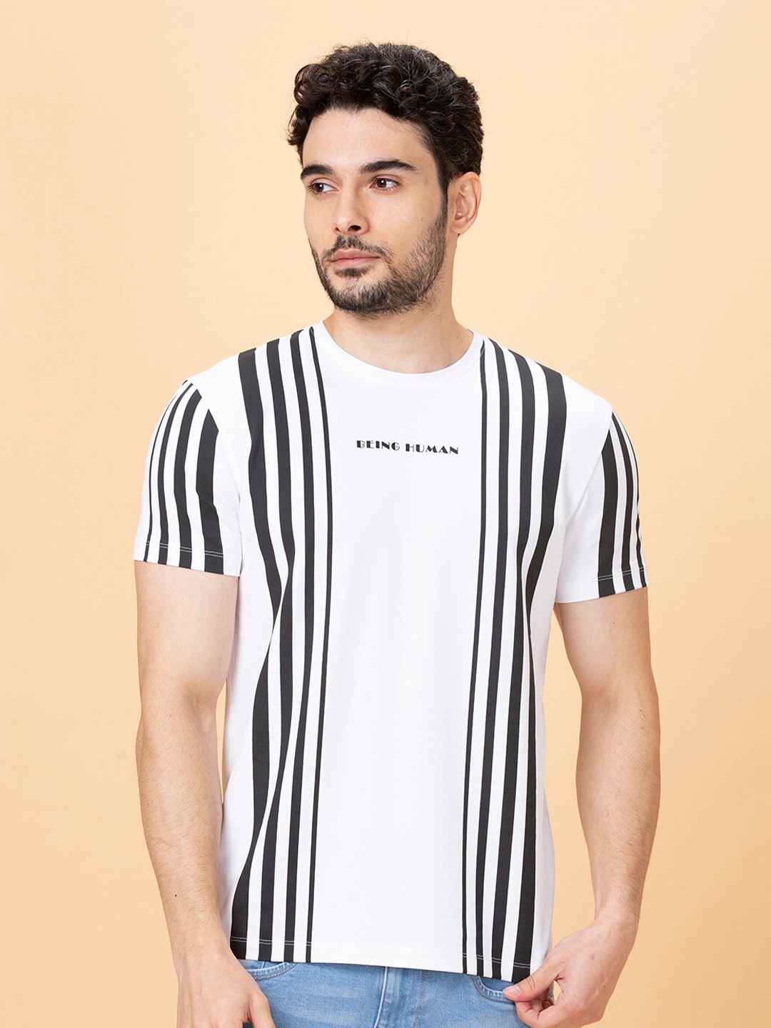 

Being Human Striped Round Neck Short Sleeves T-shirt, White