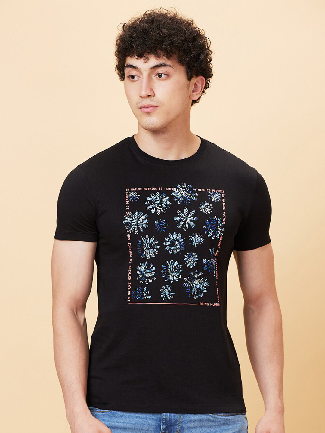 

Being Human Graphic Printed Cotton Slim Fit T-shirt, Black
