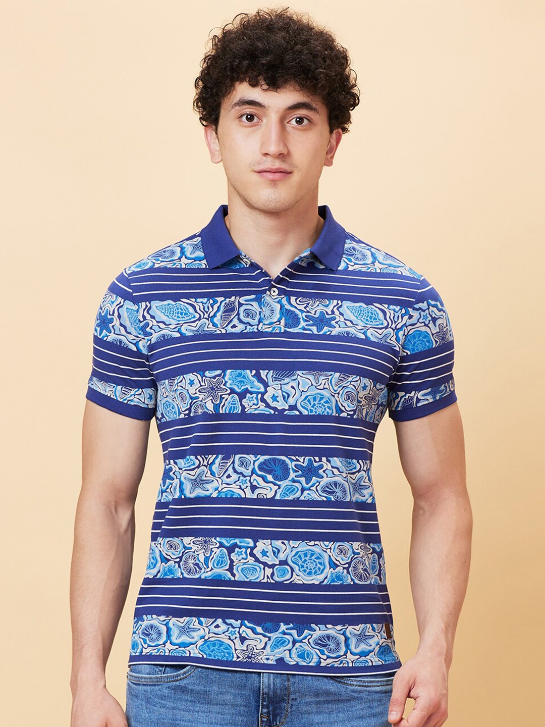 

Being Human Floral Printed Polo Collar Short Sleeves T-shirt, Blue