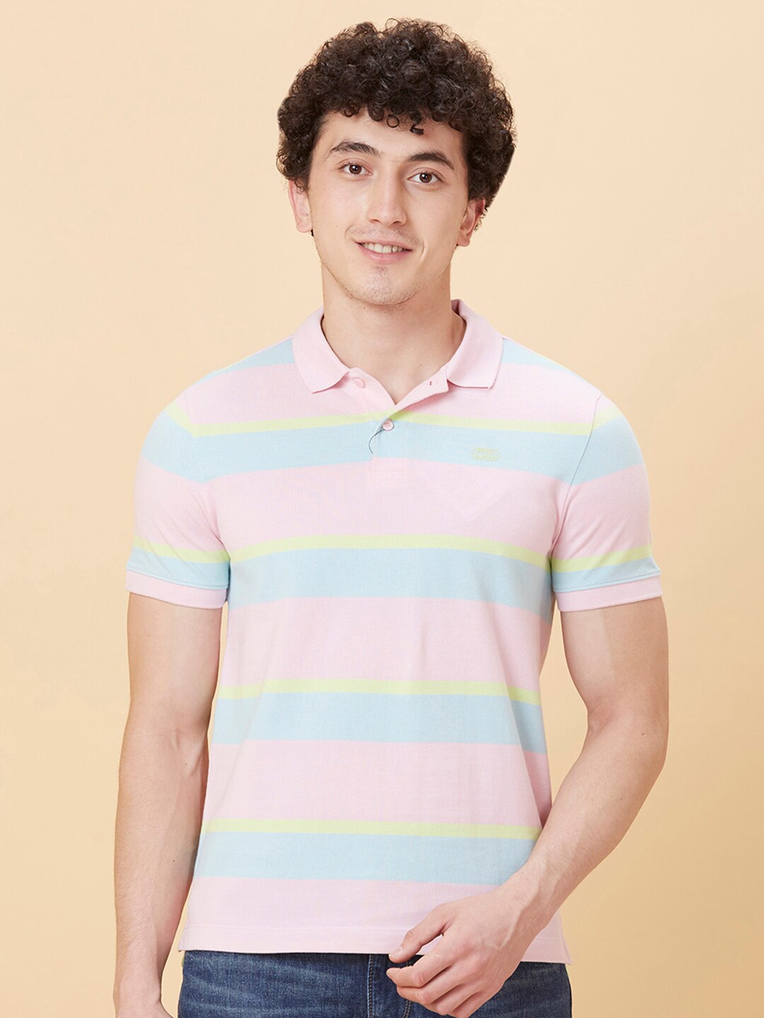 

Being Human Striped Polo Collar Short Sleeves T-shirt, Pink