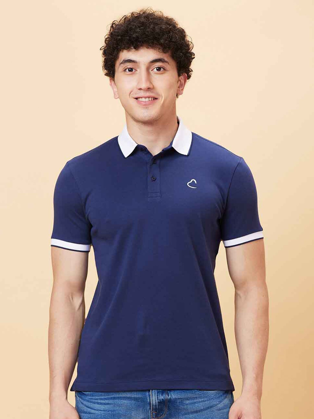 

Being Human Polo Collar Cotton Applique T-shirt, Blue