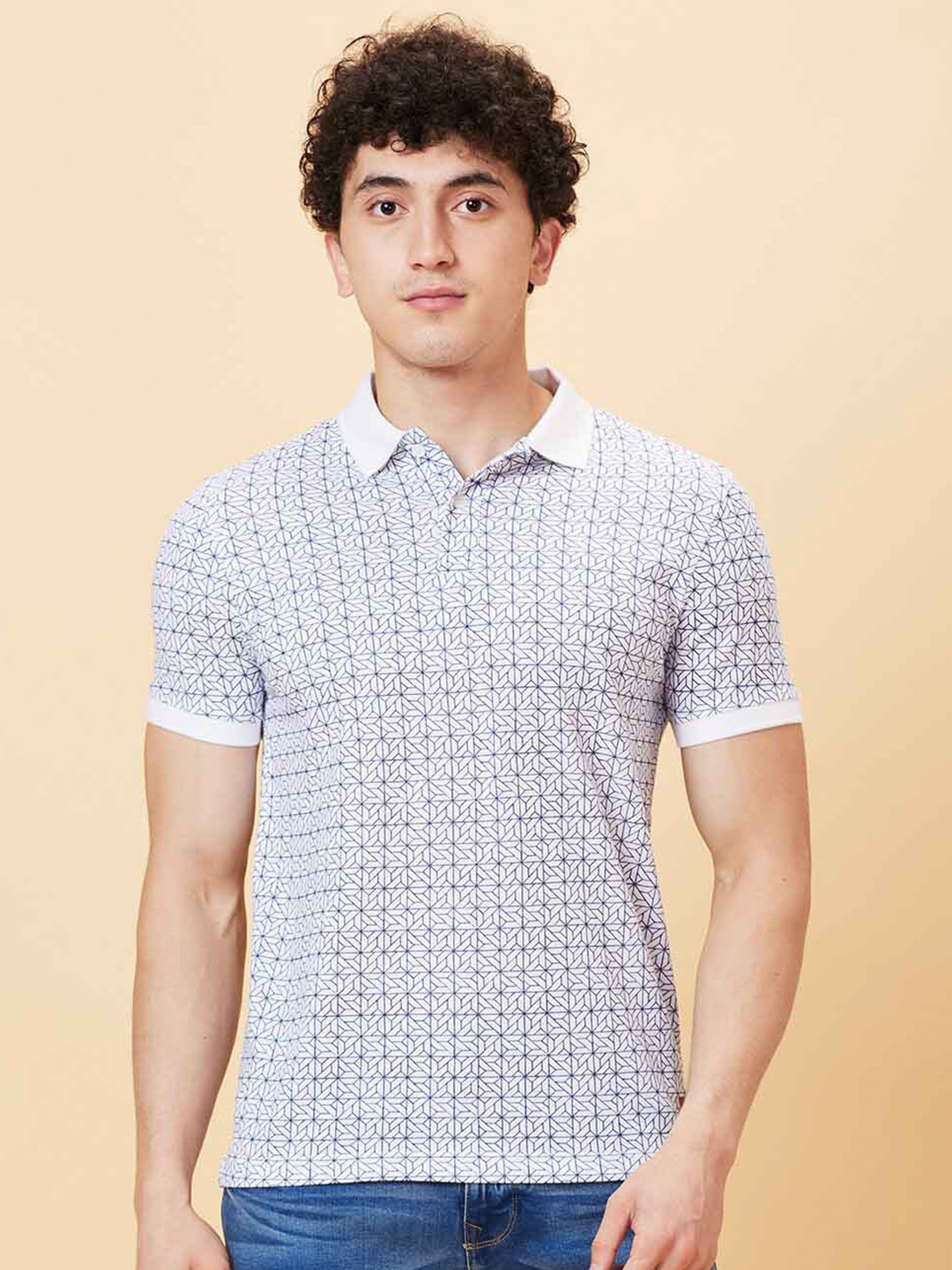 

Being Human Geometric Printed Polo Collar Casual T-shirt, White