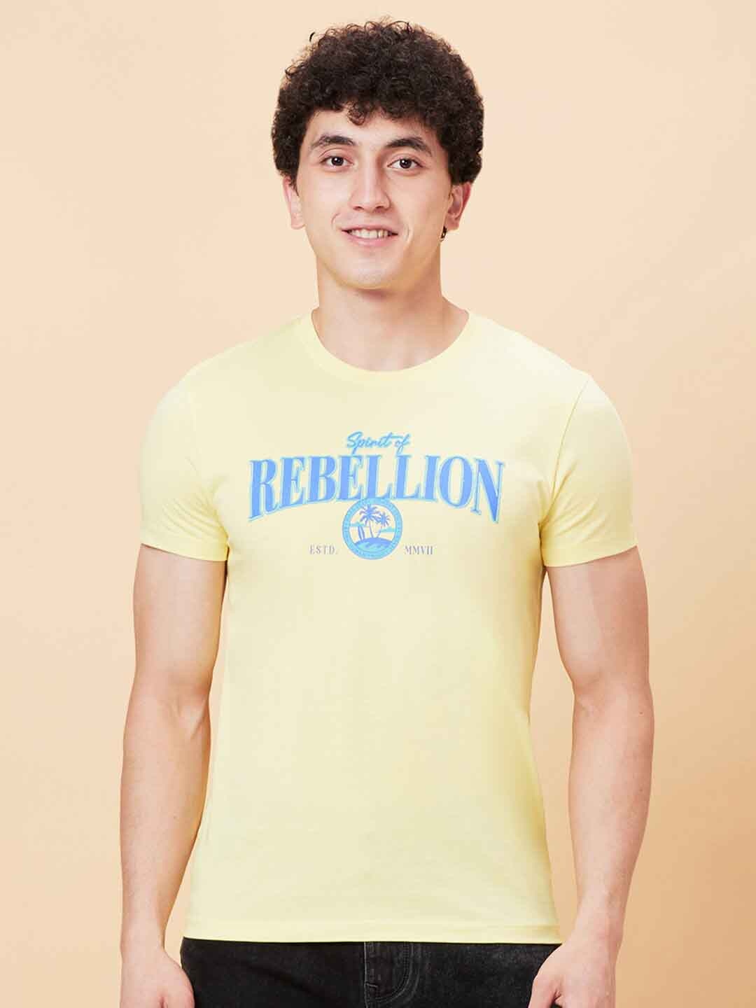 

Being Human Typography Printed Cotton Applique T-shirt, Yellow