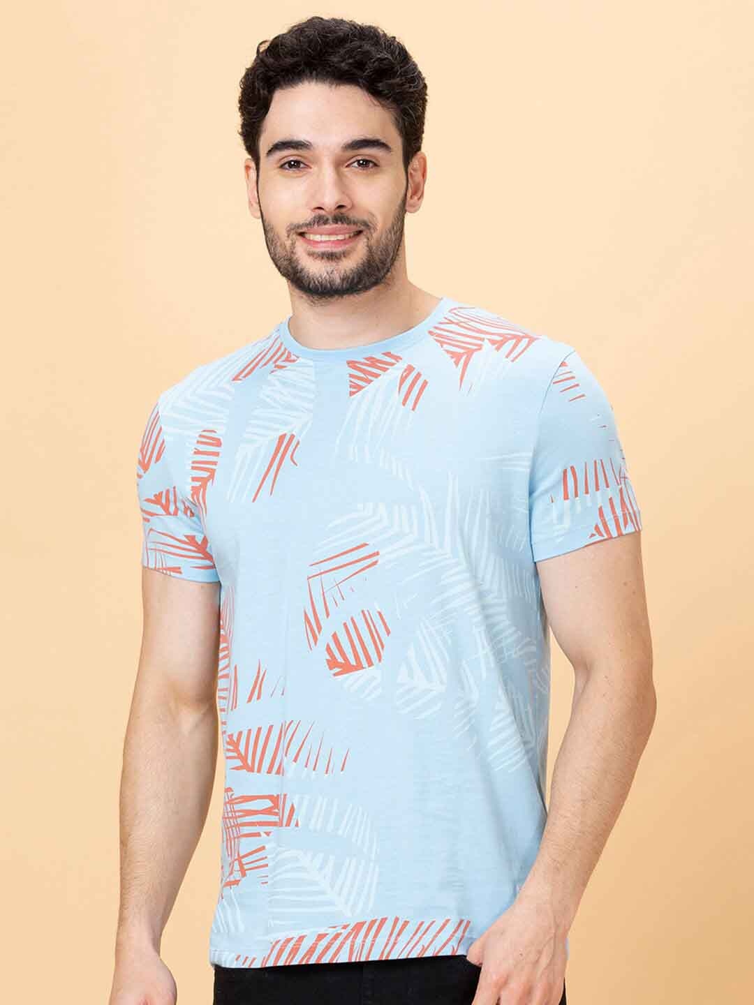 

Being Human Tropical Printed Round Neck Casual T-shirt, Blue