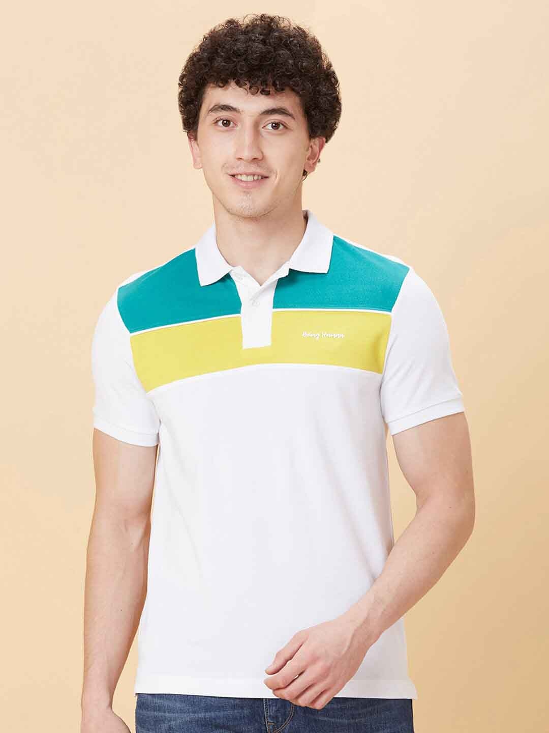 

Being Human Colourblocked Polo Collar Cotton T-shirt, White