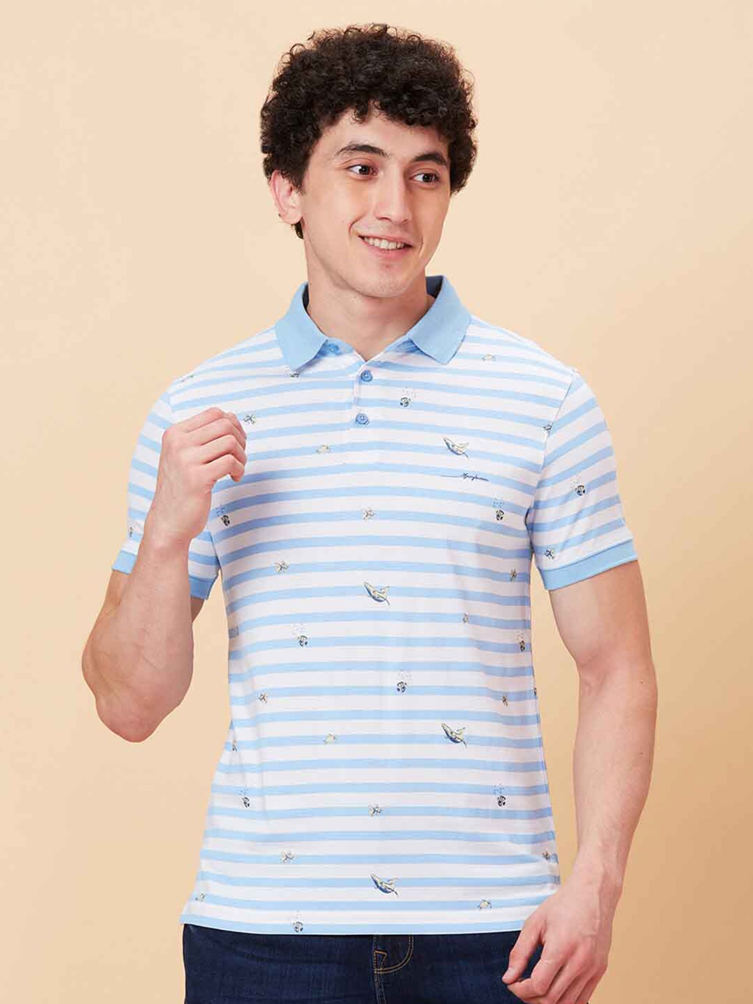 

Being Human Striped Polo Collar T-shirt, White