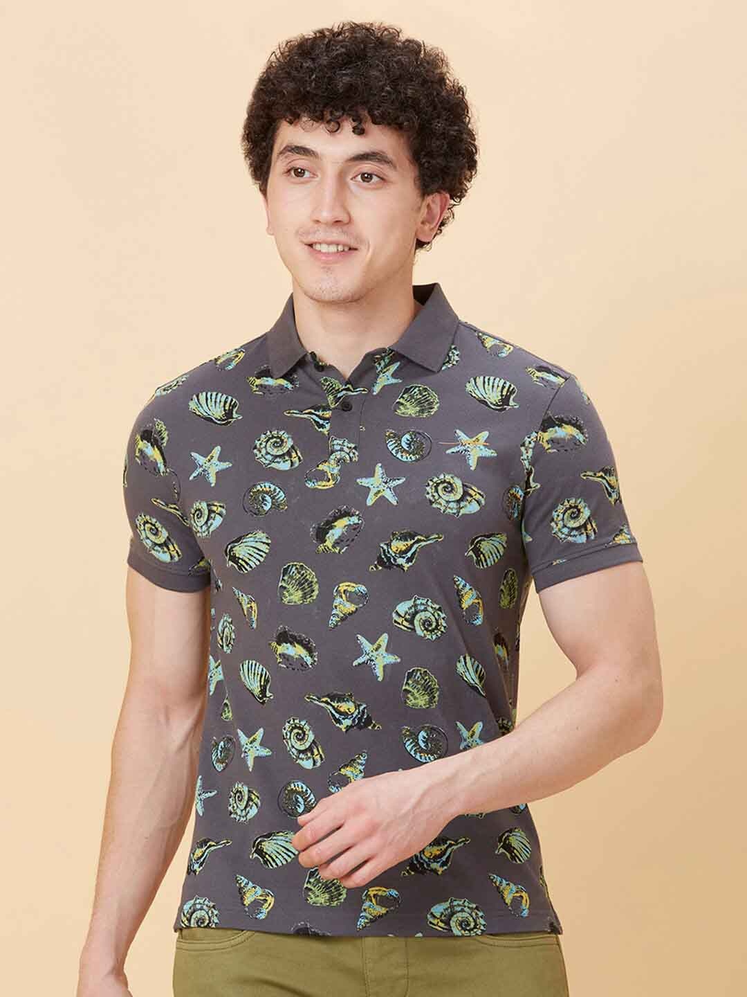 

Being Human Conversational Printed Polo Collar T-shirt, Grey