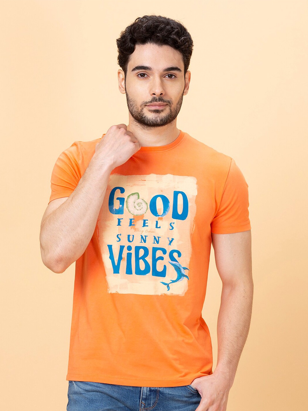 

Being Human Typography Printed Cotton Applique T-shirt, Pink