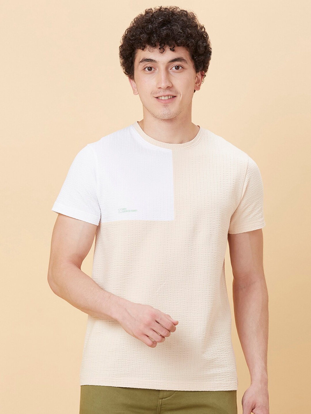 

Being Human Colourblocked Round Neck T-shirt, Peach