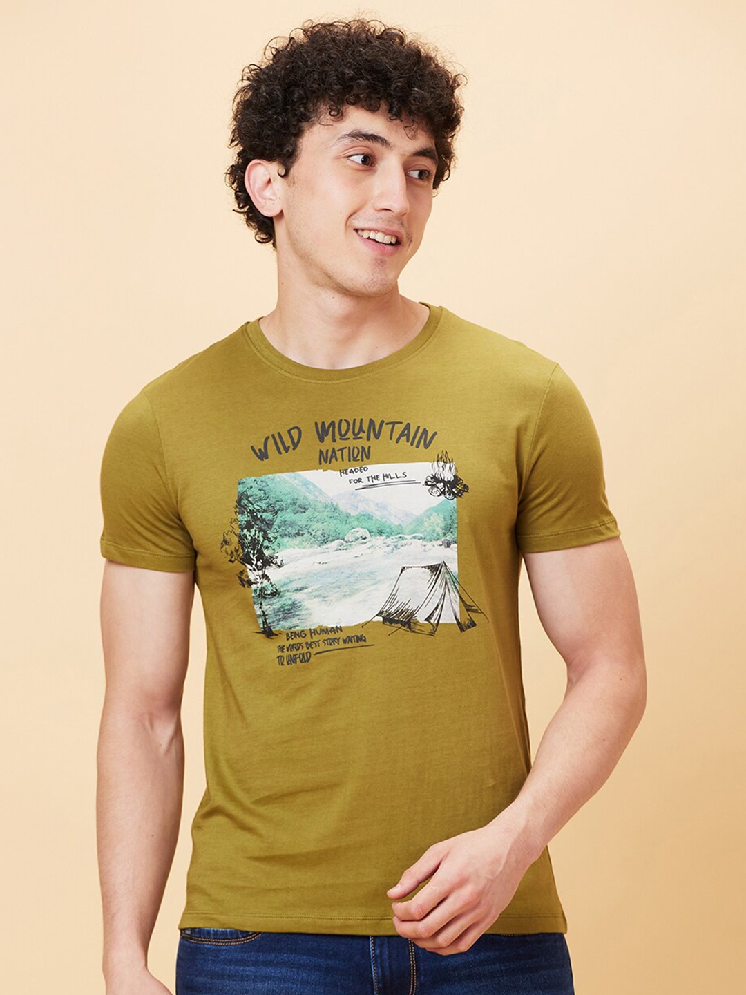 

Being Human Graphic Printed Slim Fit T-shirt, Green