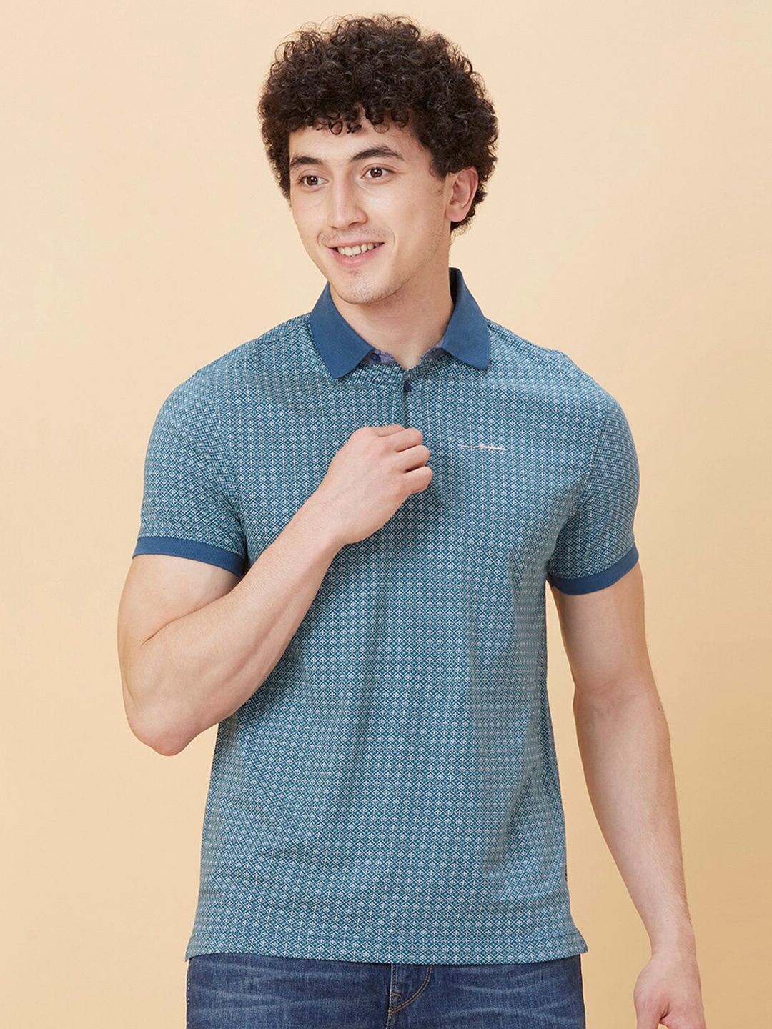 

Being Human Geometric Printed Polo Collar T-shirt, Navy blue