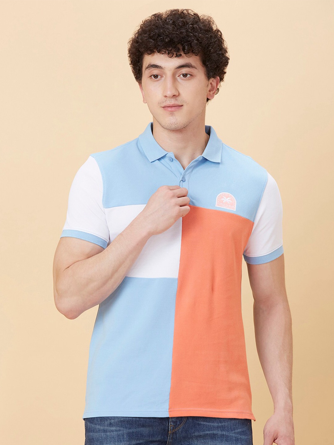 

Being Human Colourblocked Polo Collar Cotton T-shirt, Blue